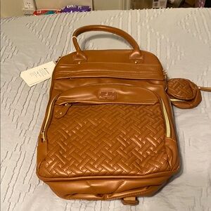 Brown Leather Diaper Bag with Quilted Texture